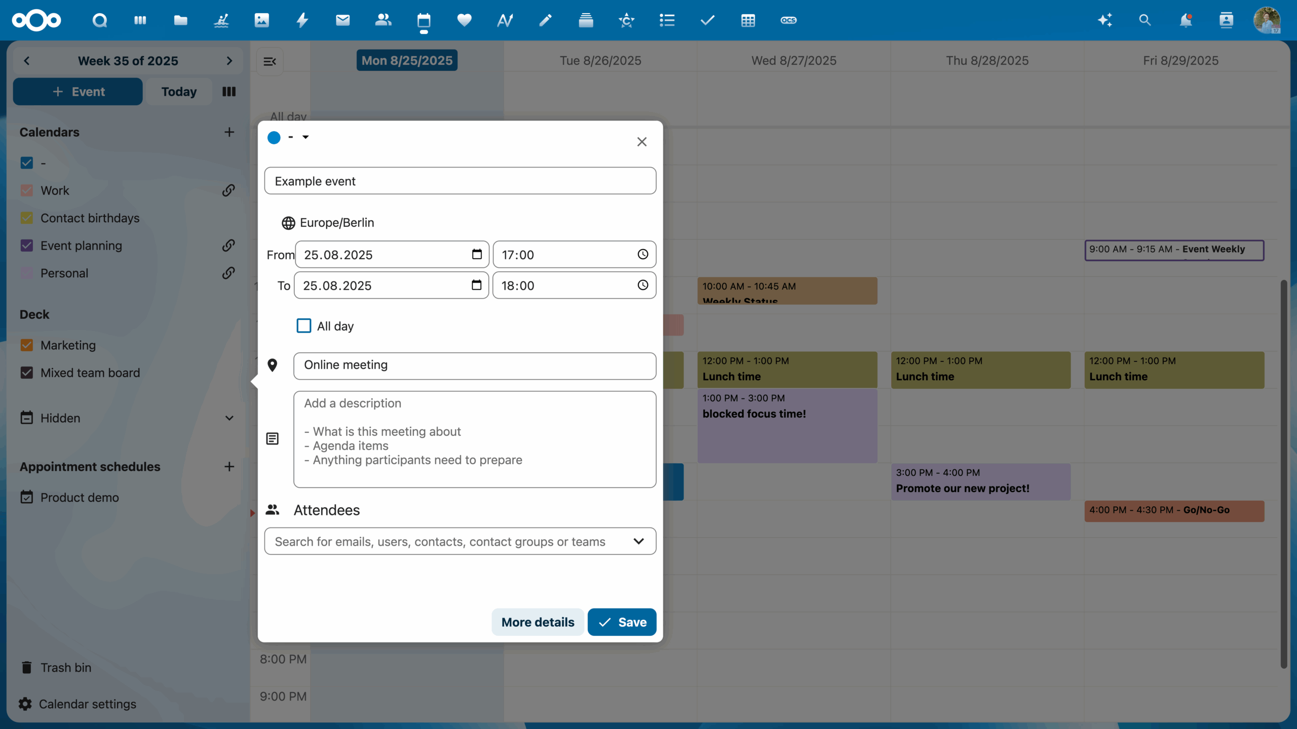 Create example event